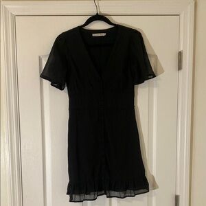Abercrombie & Fitch | Black Babydoll Button Chiffon Shortsleeve Mini Dress | XS